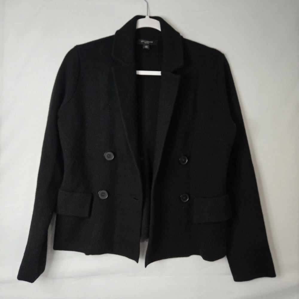 Ann Taylor Classic Black Knit Wool Blend Blazer Size Medium Petite